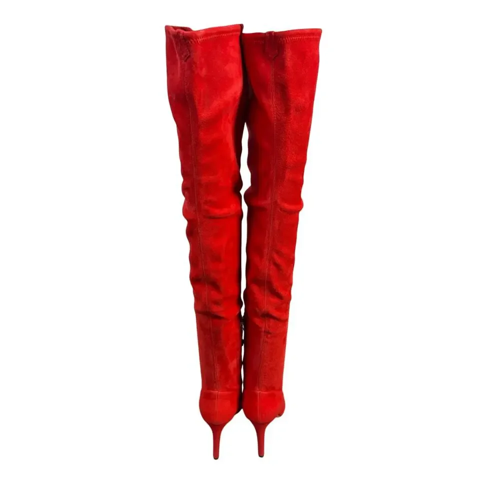 Sergio Rossi Over The Knee Boots Suede Italy Mob Wife Cowgirl Western Party 6